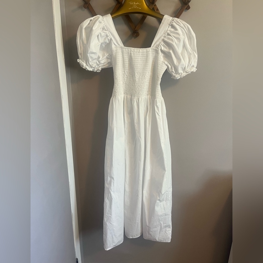 Vanessa Scott cotton poplin White Puff Sleeve Dress cottagecore bridal eventsS/M